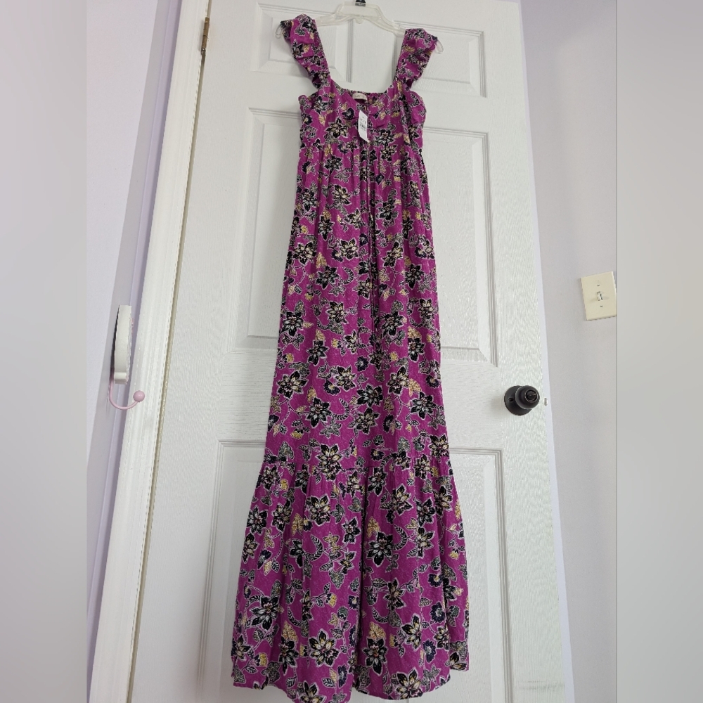 LOFT Hibiscus Ruffle Midi Halter Dress Size 8 Purple -NWT